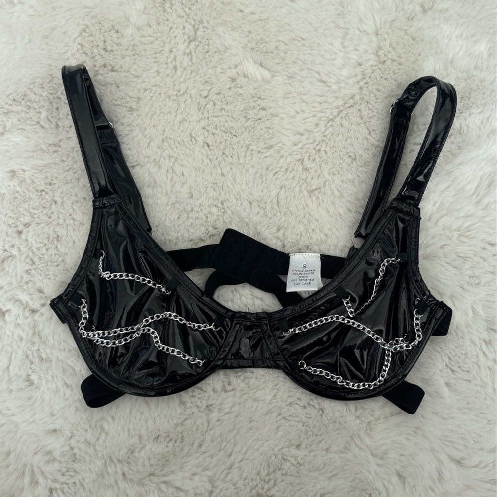 Iheartraves pu leather bra chains